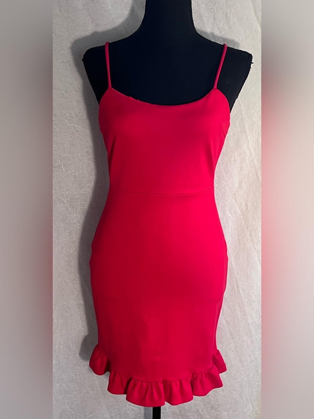 Lulu's bright red Ruffle-Hem Mini Dress